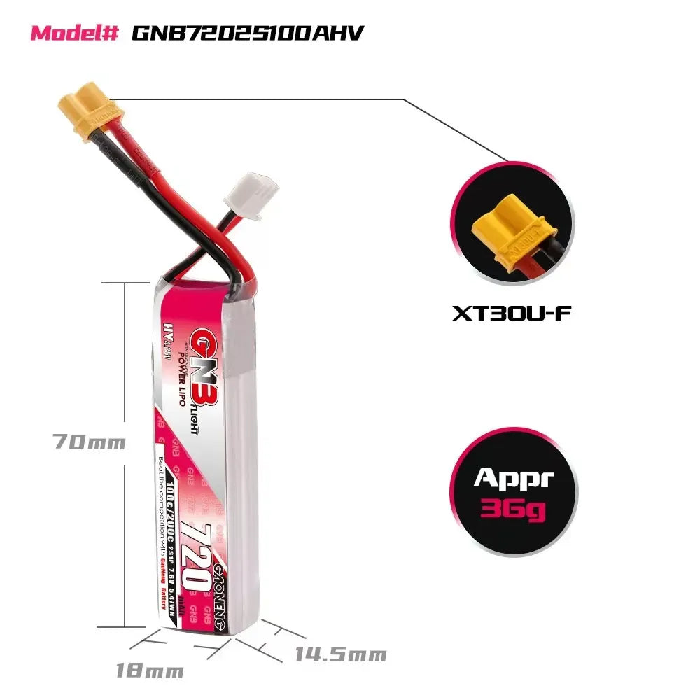 Акумулятор GAONENG GNB 2S 7.6V 720mAh 100C LiHV XT30