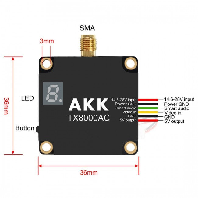 VTX Відео передавач AKK Ultra Long Range 8W 4.9G-6G 96CH TX8000AC