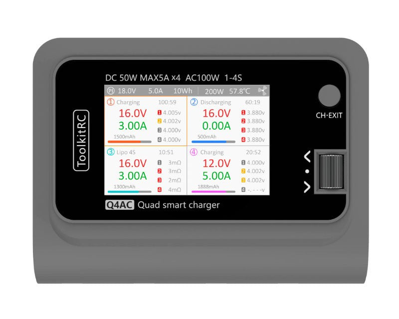 Зарядний пристрій ToolkitRC Q4AC 4x50W AC/DC Smart Charger XT60
