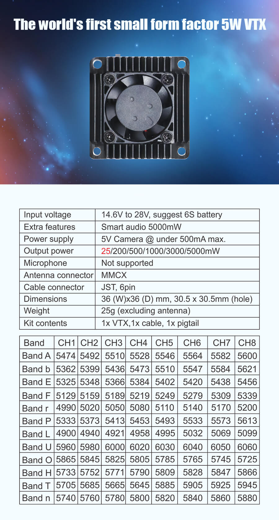 VTX Відео передавач AKK Ultra Long Range 5W 4.9-6G 96CH TX5000AC tx5000 ac description